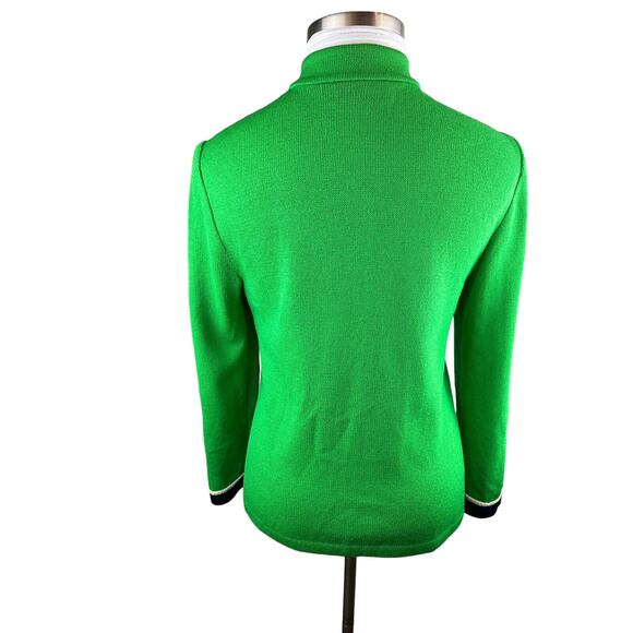 *Flawed St. John Collection Santana Knit Green Cardigan Sweater Gold Blk Size 10 - Picture 8 of 15